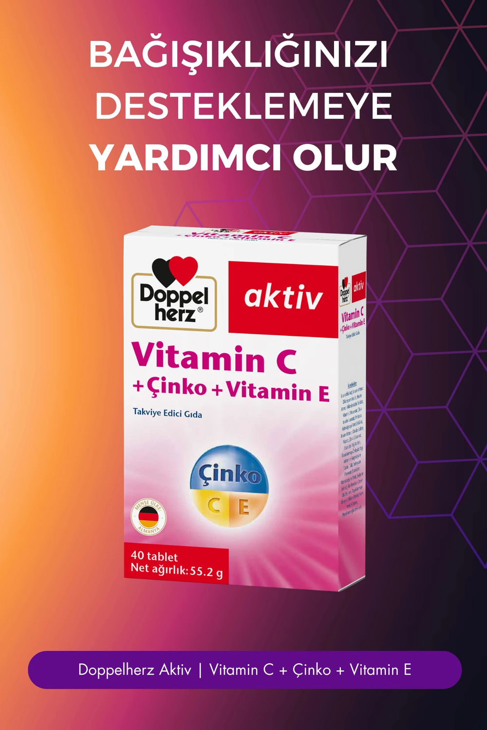 Doppelherz Aktiv Vitamin C + Çinko + Vitamin E 40 Tablet