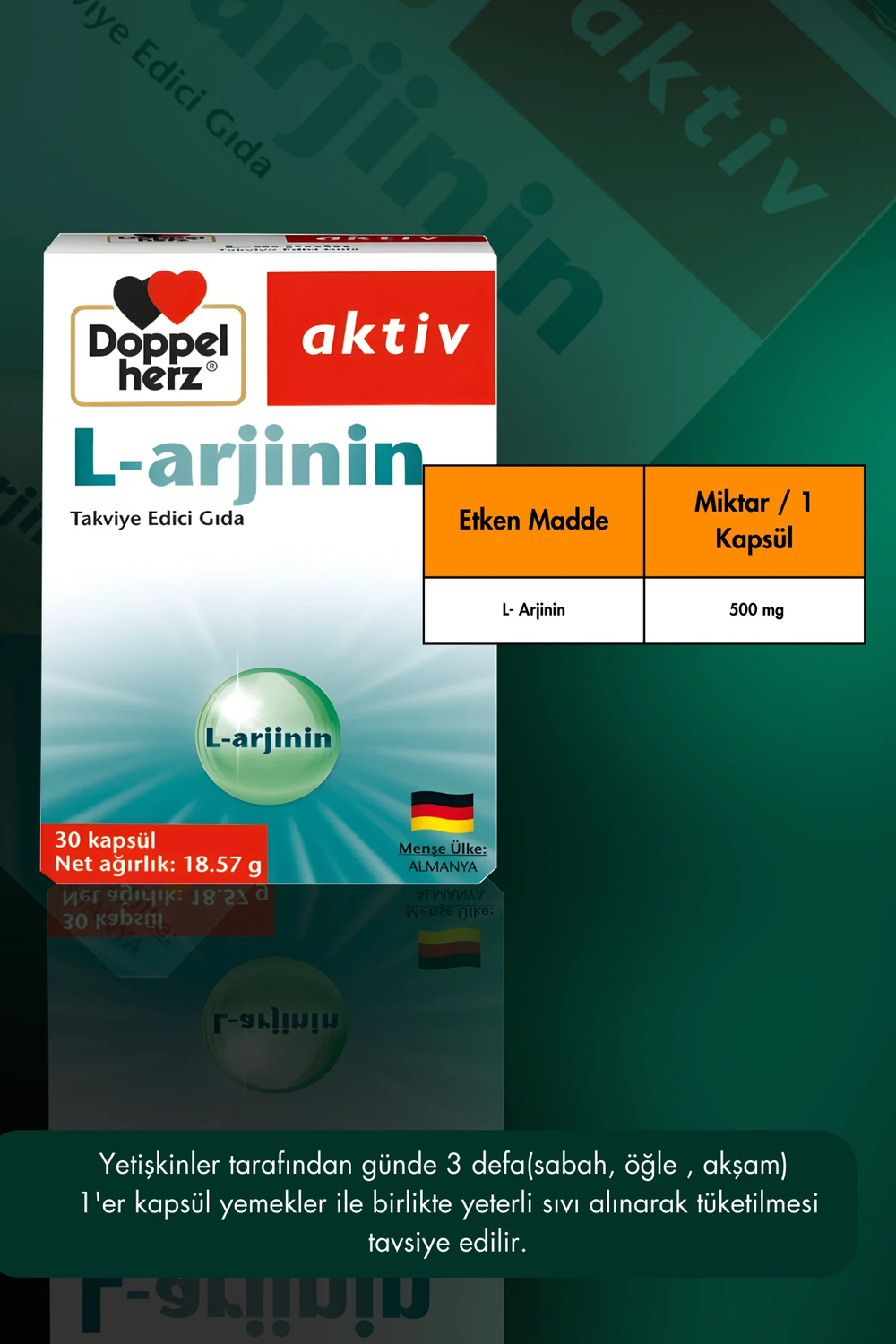 Doppelherz L-Arjinin 500 mg 30 Kapsül