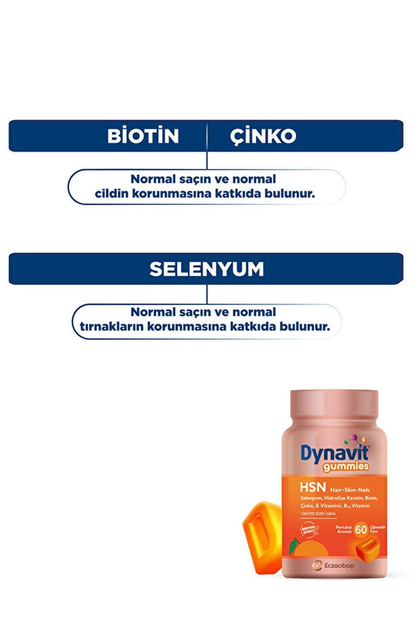 Dynavit Gummies HSN Hair-Skin-Nails 60 Çiğnenebilir Form