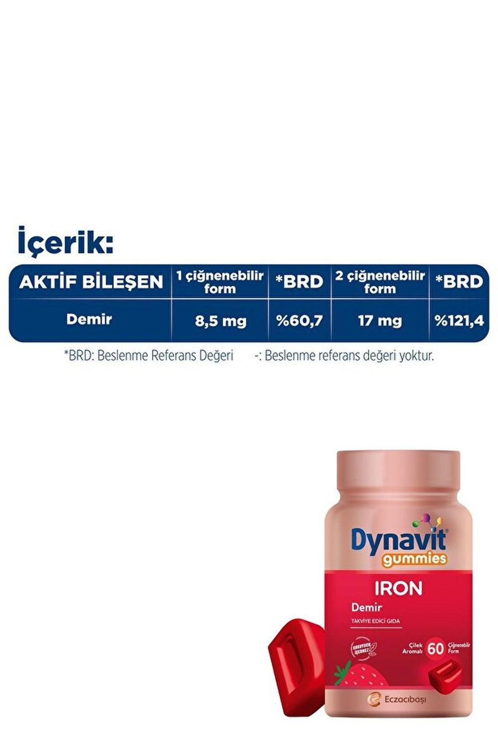 Dynavit Gummies Iron 8,5 mg 60 Çiğnenebilir Form
