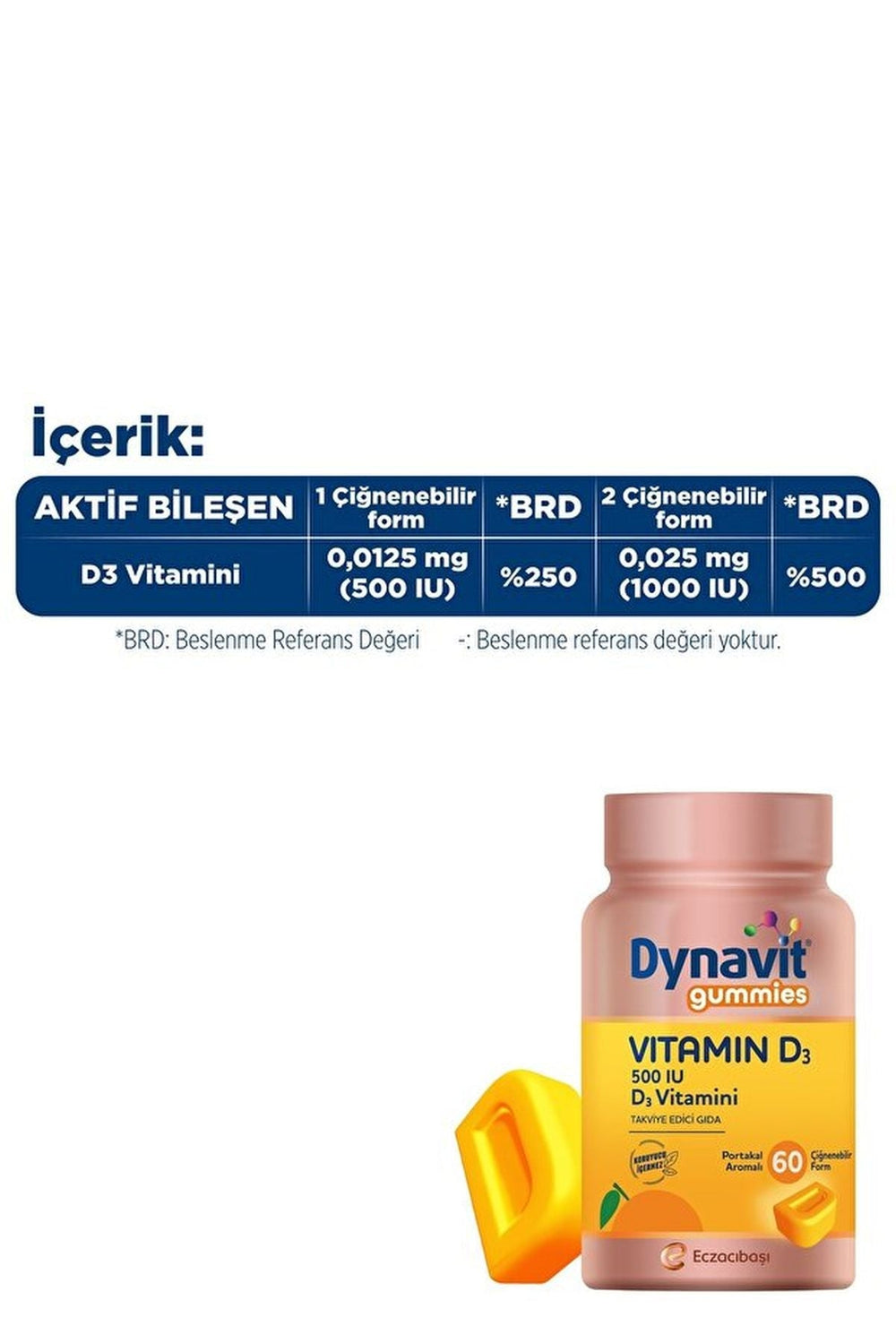 Dynavit Gummies Vitamin D3 500 IU 60 Çiğnenebilir Form