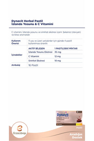 Dynavit Herbal İzlanda Yosunu & C Vitamini 16 Pastil