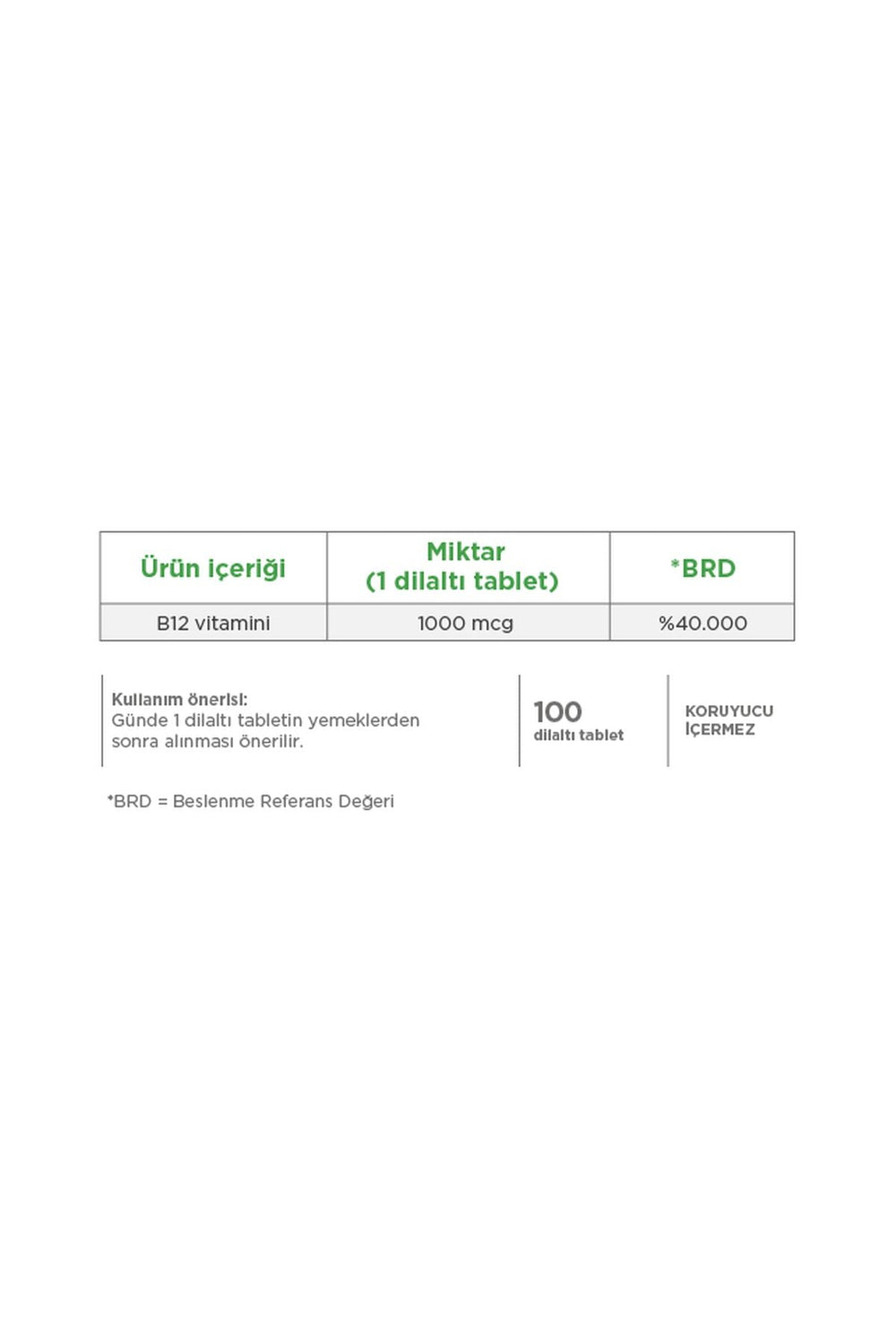 Dynavit Vitamin B12 1000 mcg 100 Dilaltı Tablet