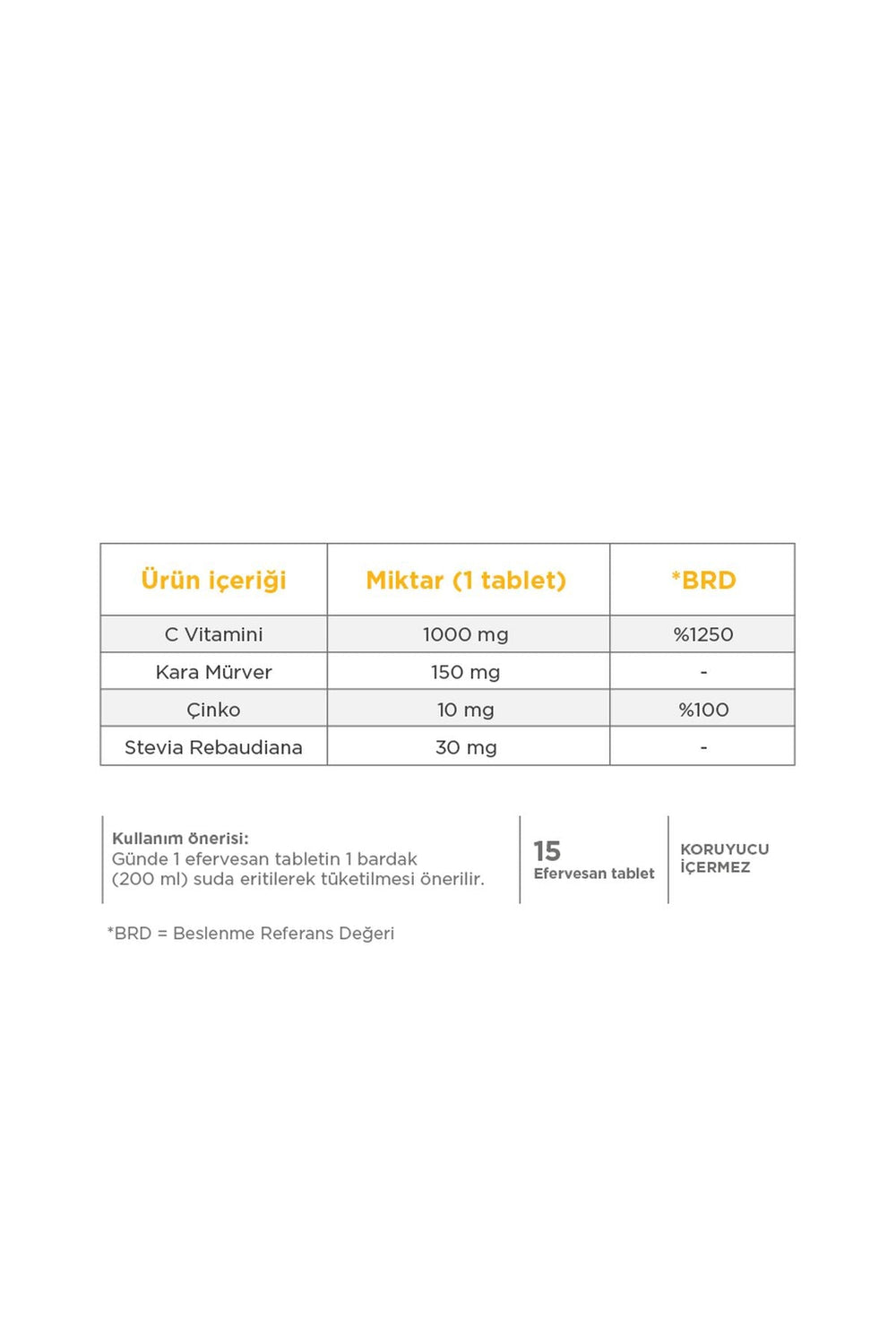Dynavit Vitamin C + Sambucus Nigra + Çinko 15 Efervesan Tablet