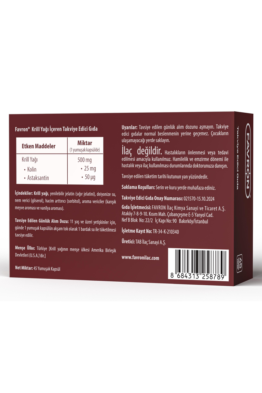 Favron Krill Yağı 45 Kapsül