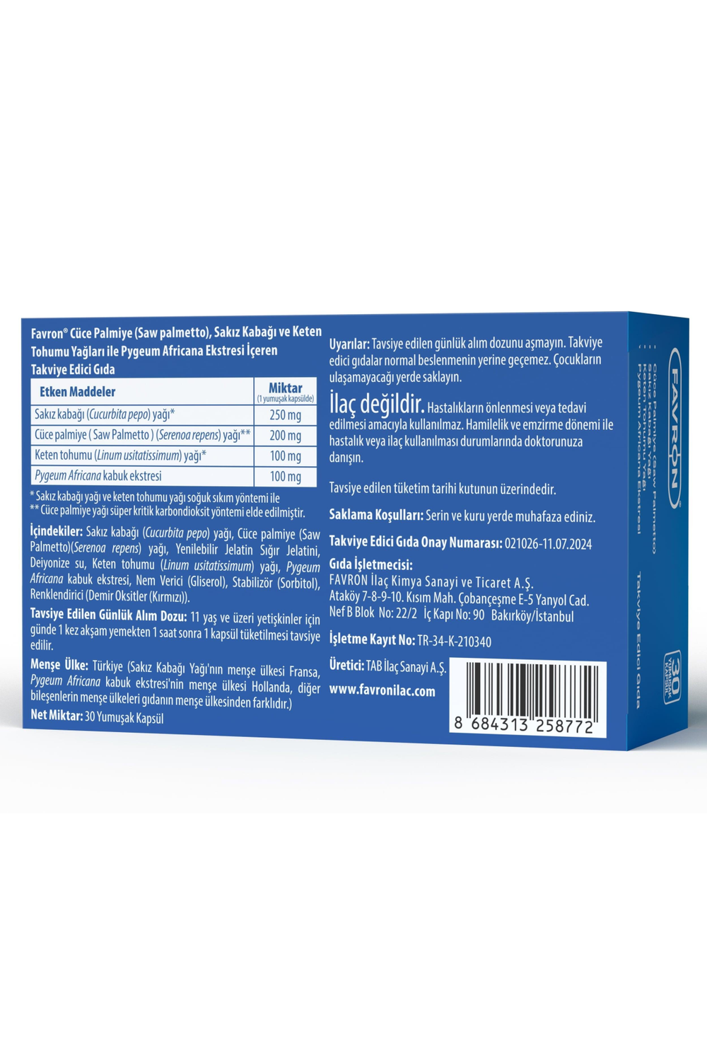 Favron Saw Palmetto 30 Kapsül