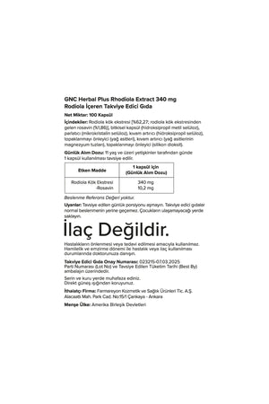 GNC Herbal Plus Rhodiola Extract 340 mg 100 Kapsül