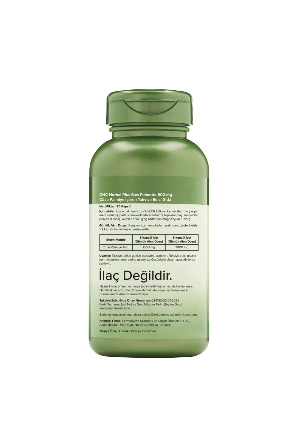 GNC Herbal Plus Saw Palmetto 500 mg 90 Kapsül