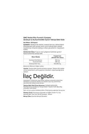 GNC Herbal Plus Turmeric Complex 100 Kapsül