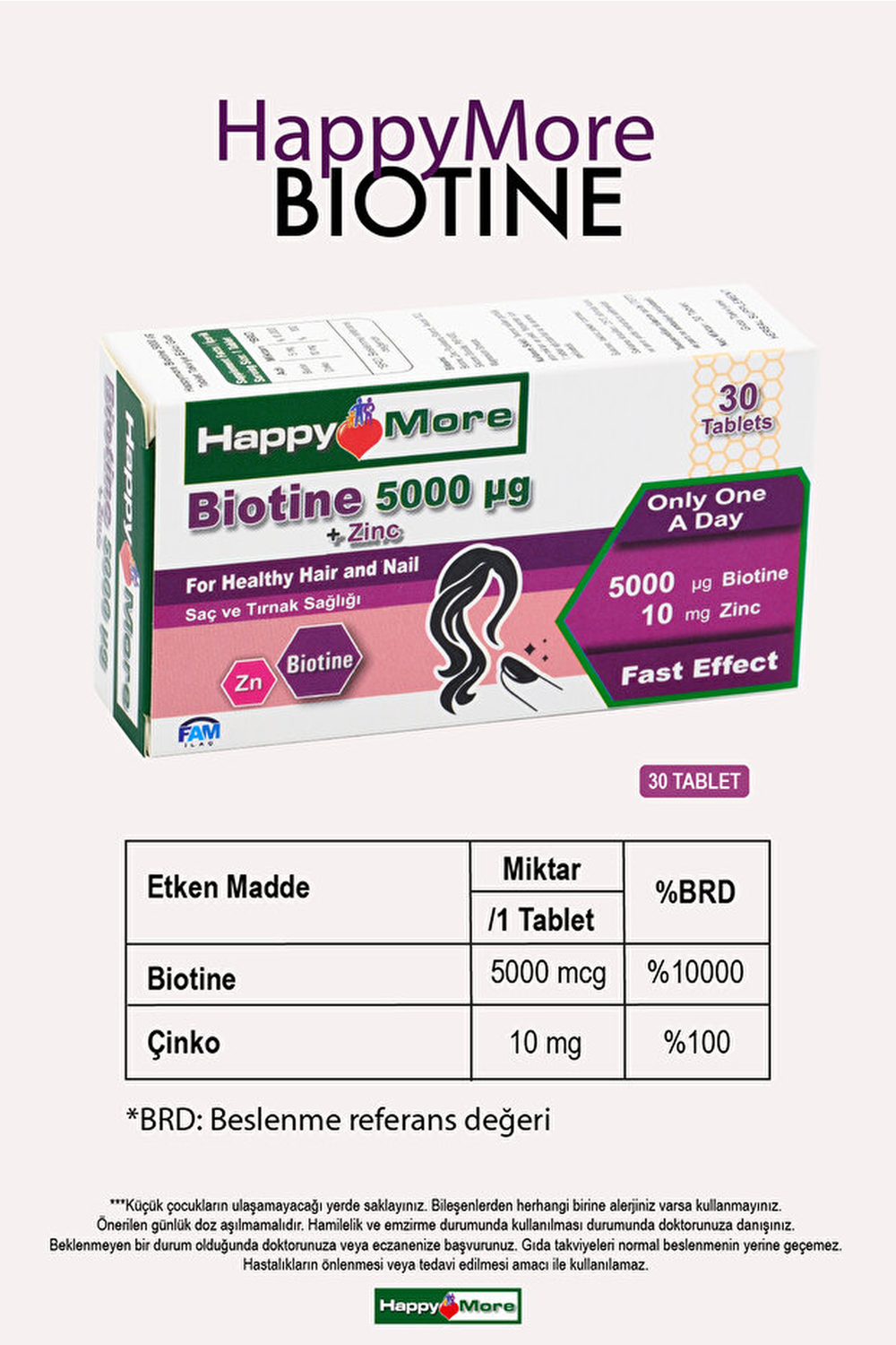 HappyMore Biotin 5000 mcg 30 Tablet