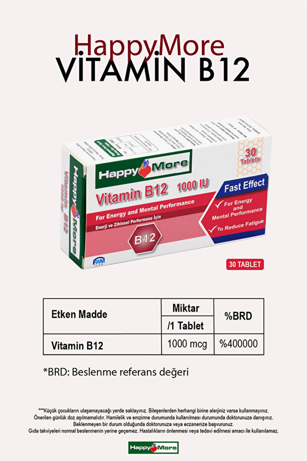 HappyMore Vitamin B12 25 mcg 30 Tablet