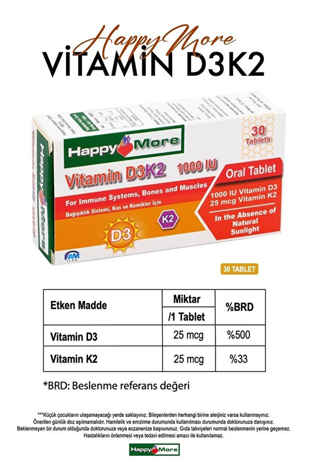 HappyMore Vitamin D3 & K2 30 Tablet