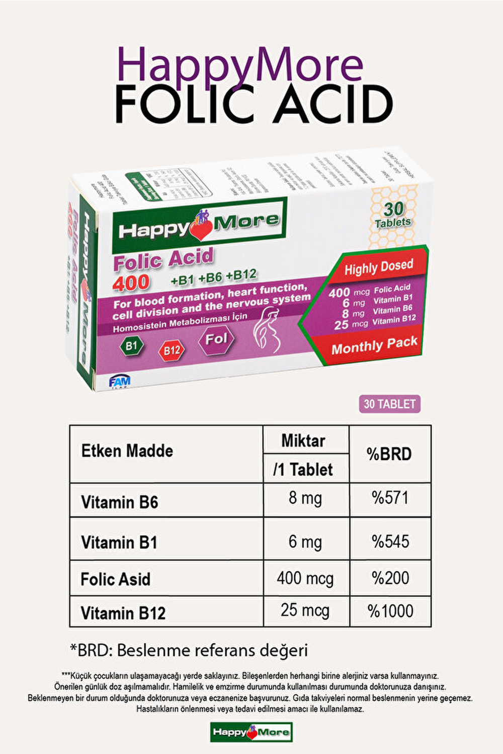 HappyMore Vitamin Folik Asit 30 Tablet