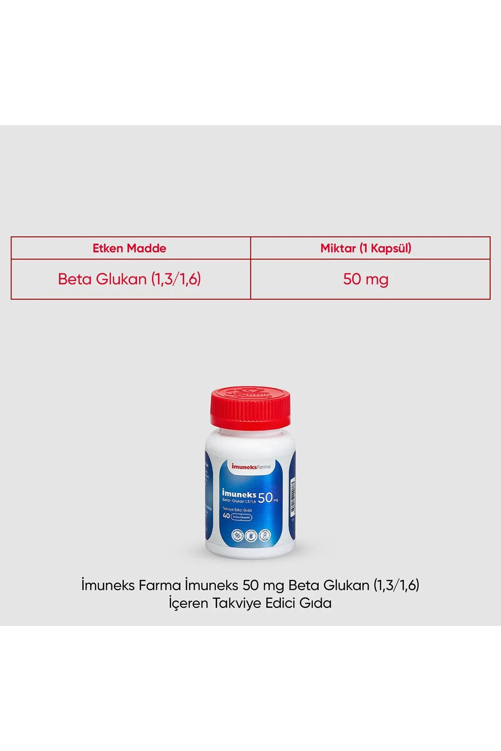 İmuneks Beta Glukan 50 mg 40 Kapsül