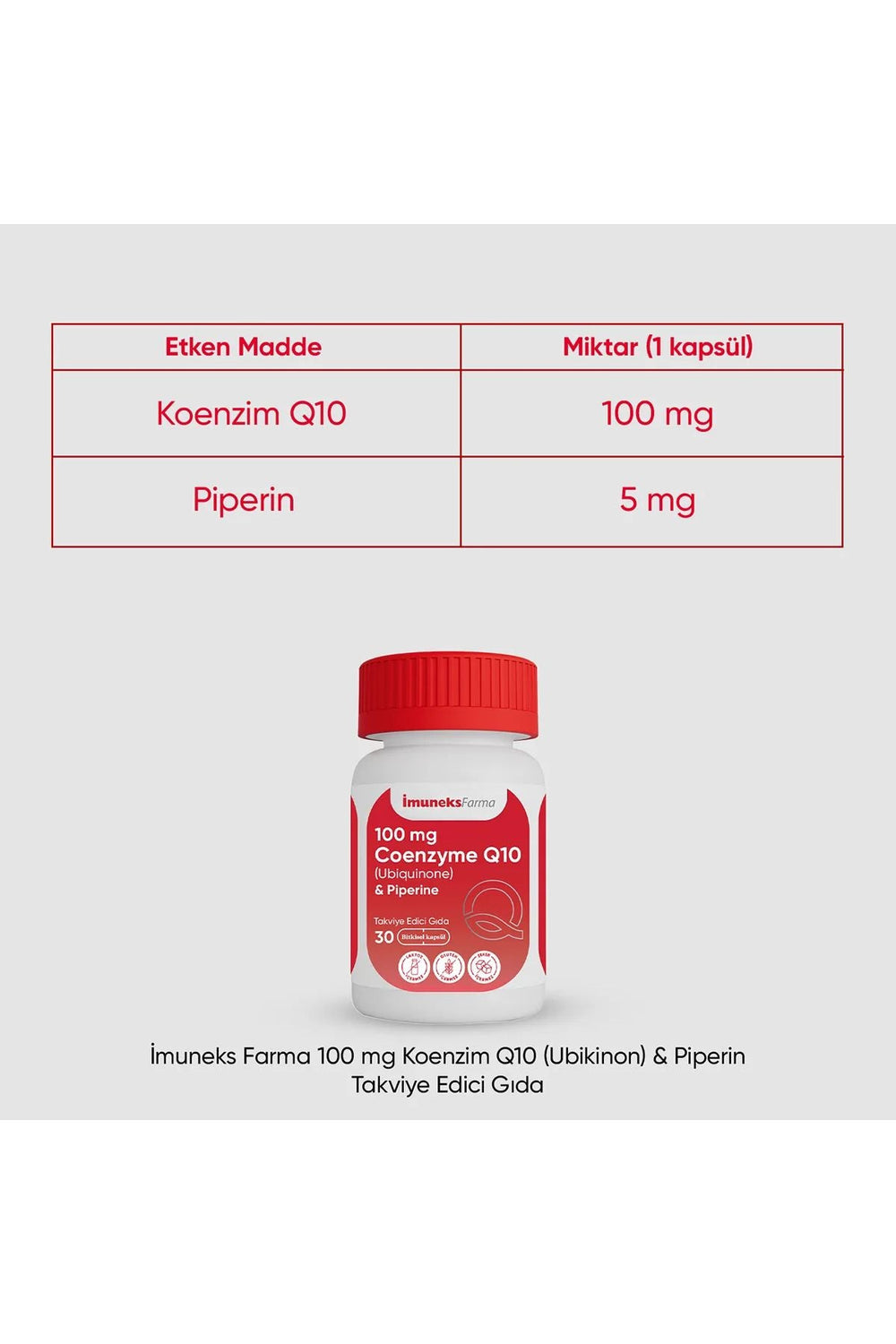 İmuneks Koenzim Q-10 (Ubikinon) & Piperin 100 mg 30 Kapsül
