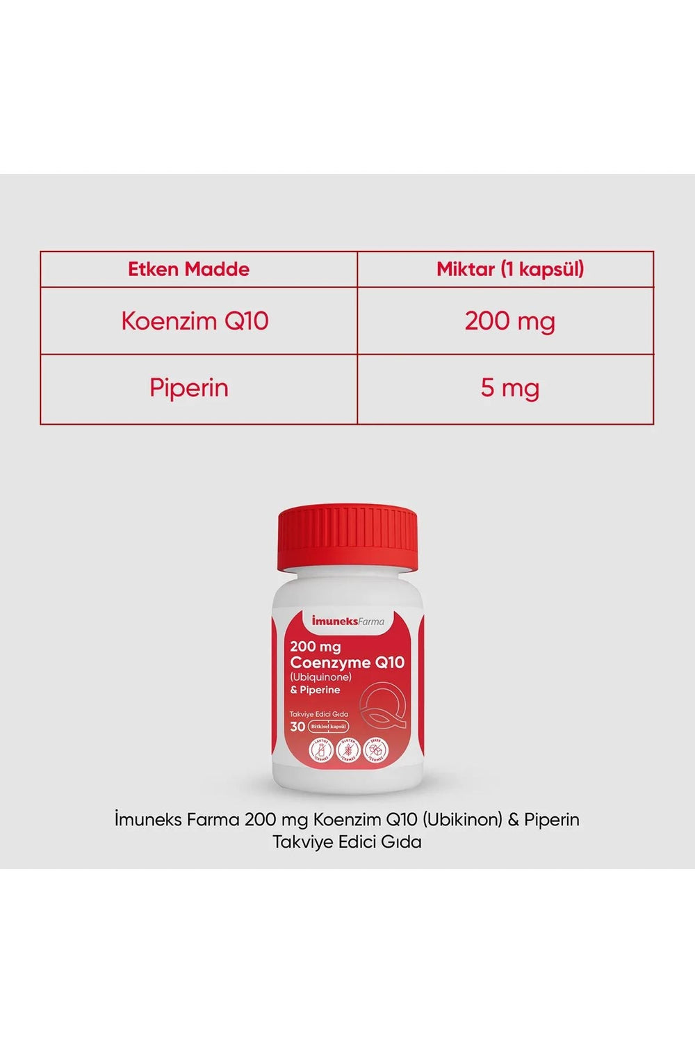 İmuneks Koenzim Q-10 (Ubikinon) & Piperin 200 mg 30 Kapsül
