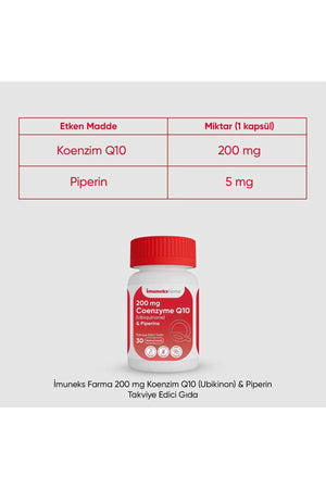 İmuneks Koenzim Q-10 (Ubikinon) & Piperin 200 mg 30 Kapsül