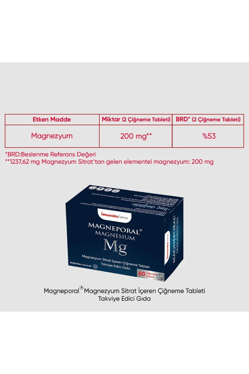 İmuneks Magneporal 200 mg 60 Çiğneme Tableti