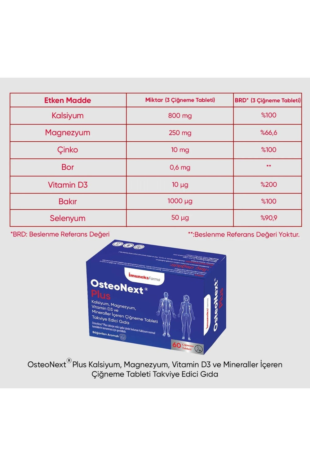 İmuneks Osteonext Plus 60 Çiğneme Tableti