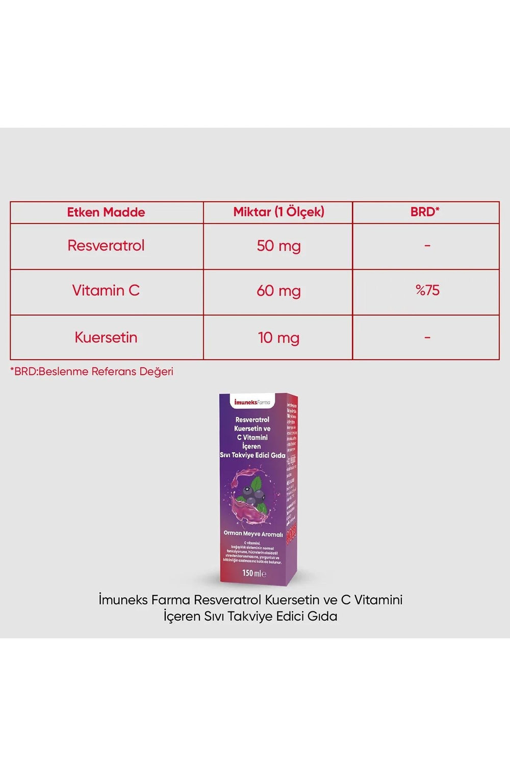 İmuneks Resveratrol Kuersetin ve C Vitamini 150 ml