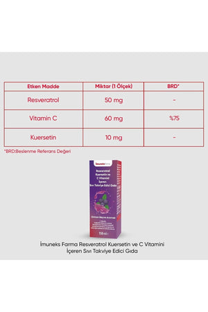 İmuneks Resveratrol Kuersetin ve C Vitamini 150 ml