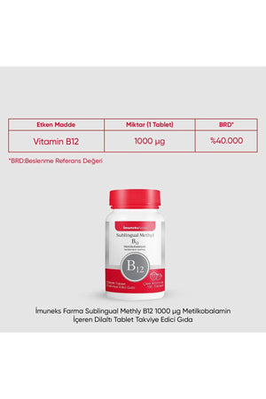 İmuneks Sublingual Methyl B12 1000 mcg 100 Dilaltı Tablet