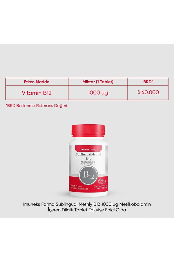 İmuneks Sublingual Methyl B12 1000 mcg 100 Dilaltı Tablet