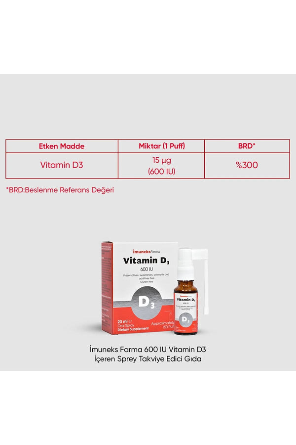 İmuneks Vitamin D3 600 IU 20 ml