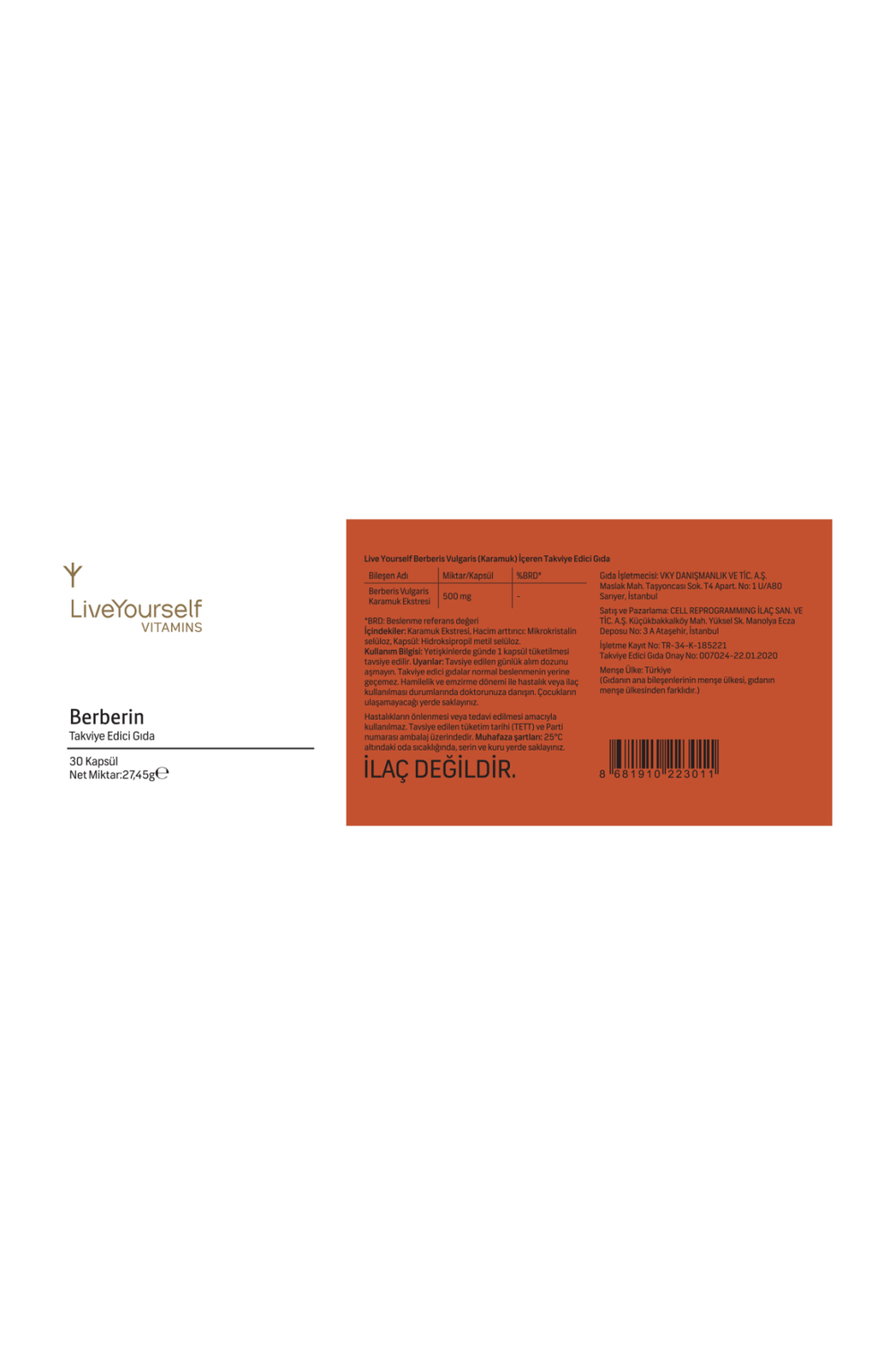 LiveYourself Berberin 500 mg 30 Kapsül