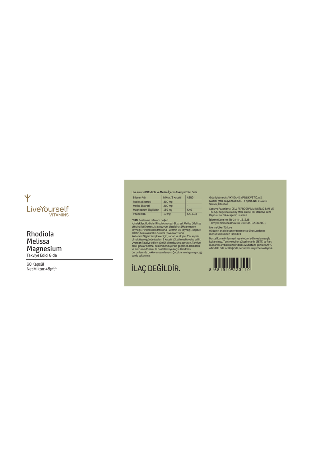 LiveYourself Rhodiola Melissa Magnesium 60 Kapsül