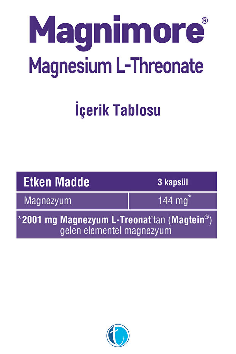 Magnimore Magnesium L-Threonate 144 mg 90 Kapsül