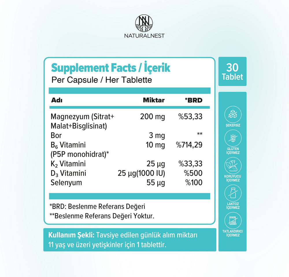 Naturalnest Magnezyum 100 mg 60 Tablet