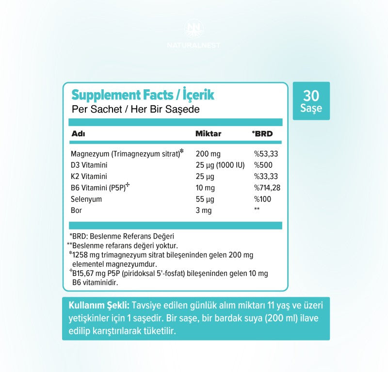 Naturalnest Magnezyum Plus 200 mg 30 Saşe