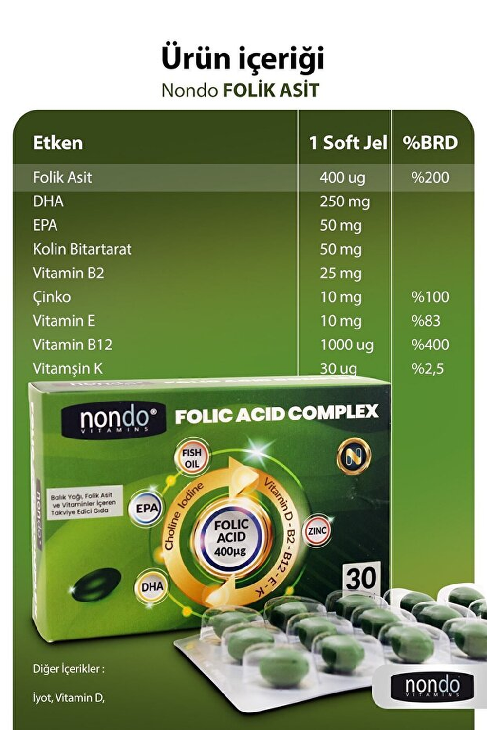 Nondo Folik Asit Kompleks 30 Soft Jel