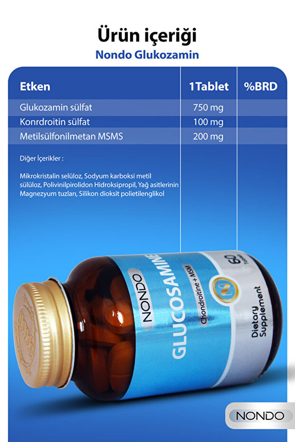 Nondo Glukozamin + MSM 60 Tablet