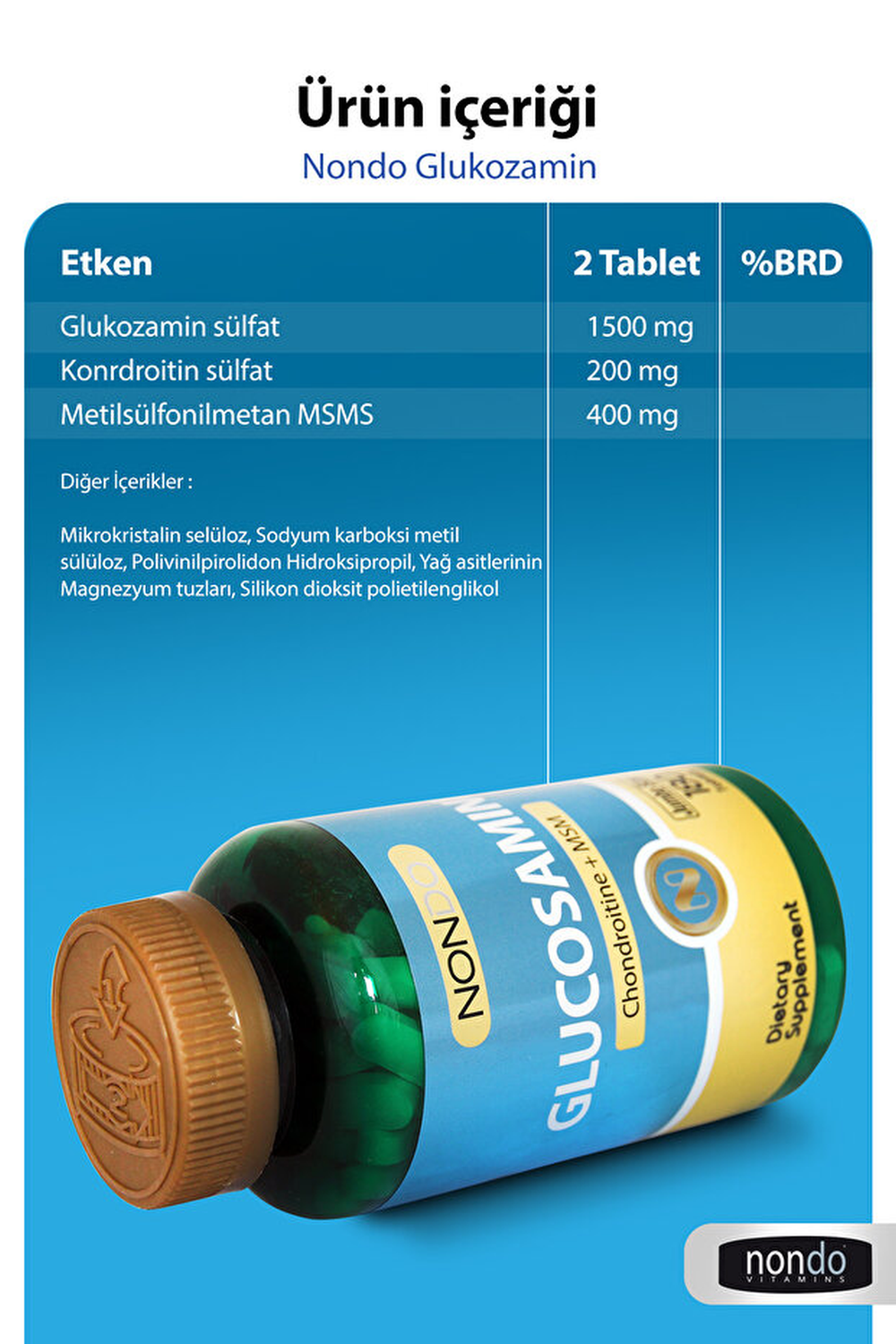 Nondo Glukozamin + MSM Jumbo Size 180 Tablet