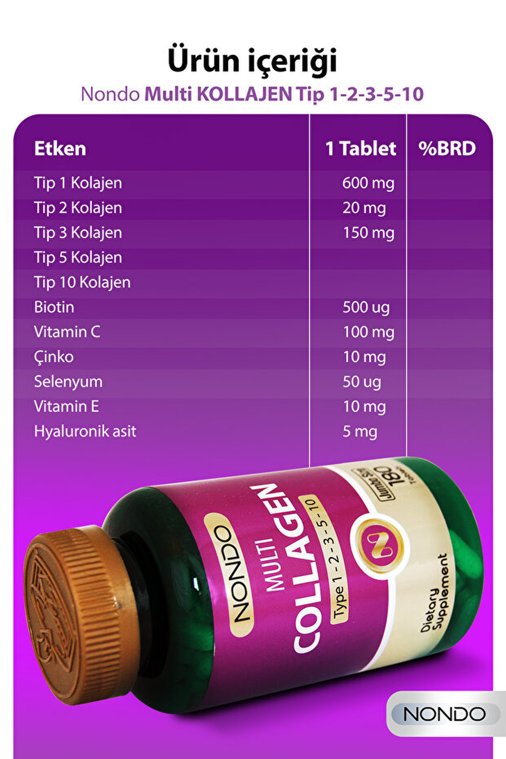 Nondo Multi Kolajen Jumbo Size 180 Tablet