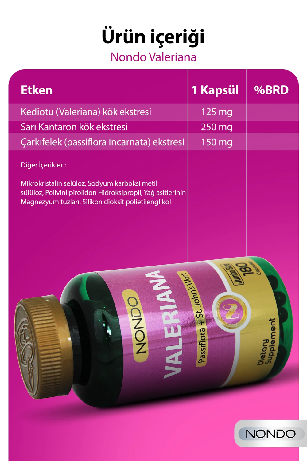 Nondo Valeriana Kedi Otu Jumbo Boy 180 Kapsül