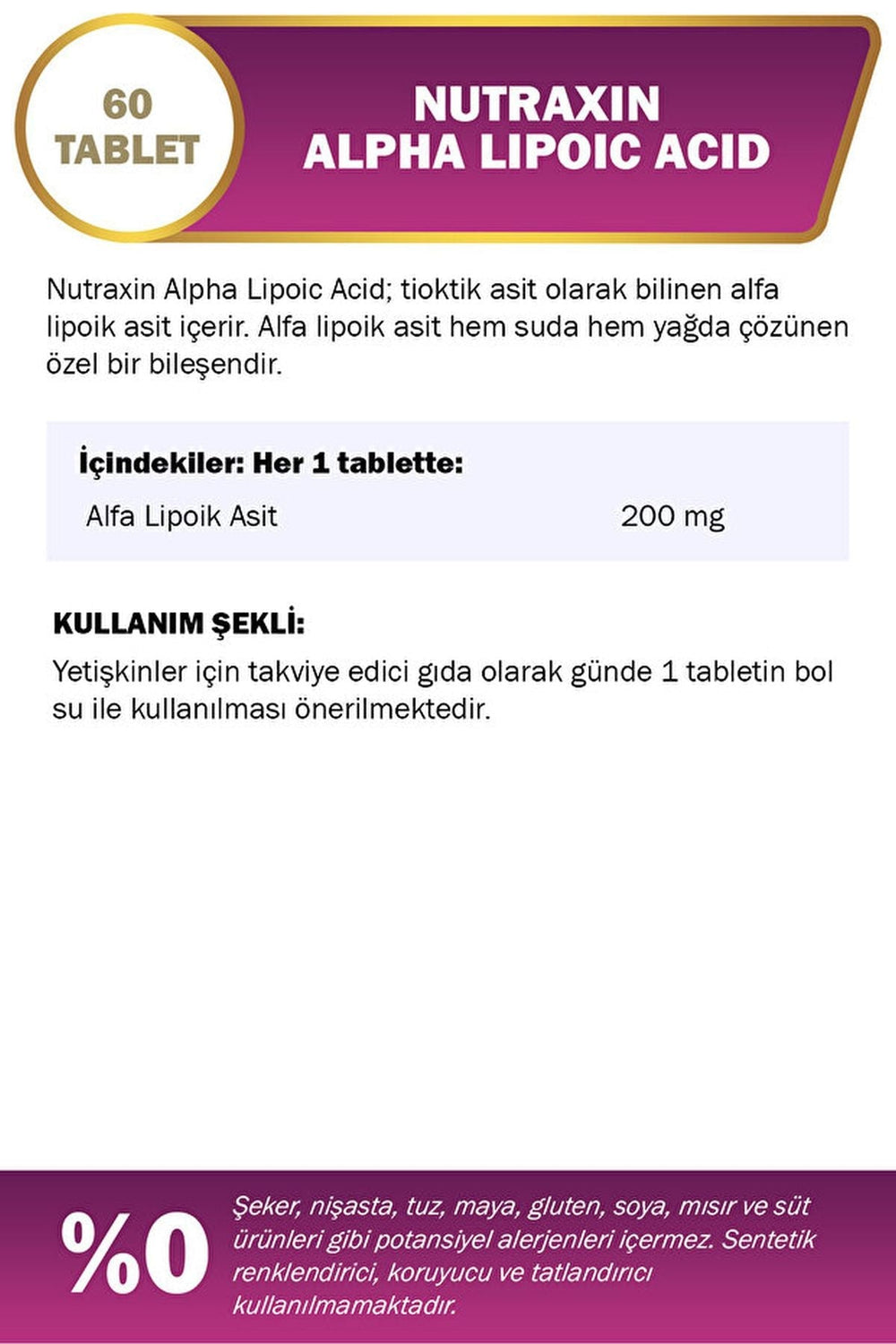 Nutraxin Alpha Lipoic Acid 200 mg 60 Tablet