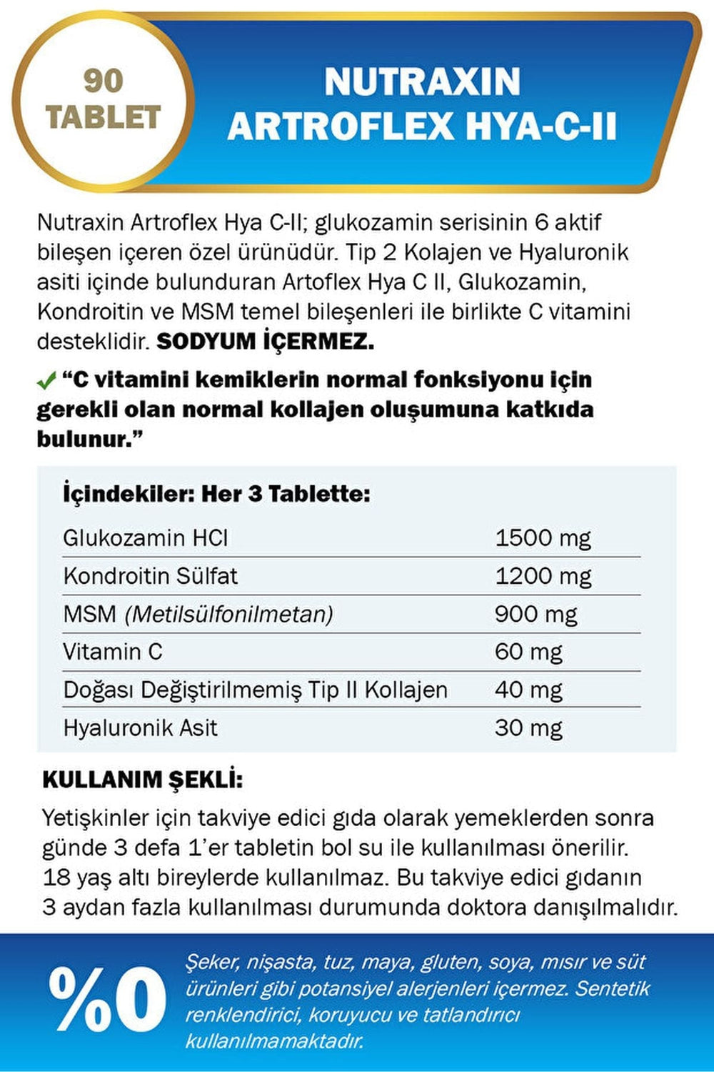 Nutraxin Artroflex Hya-C-II 90 Tablet