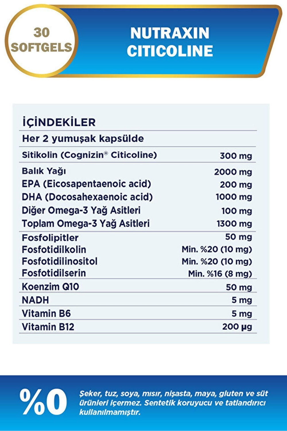 Nutraxin Citicoline 300 mg 30 Soft Jel