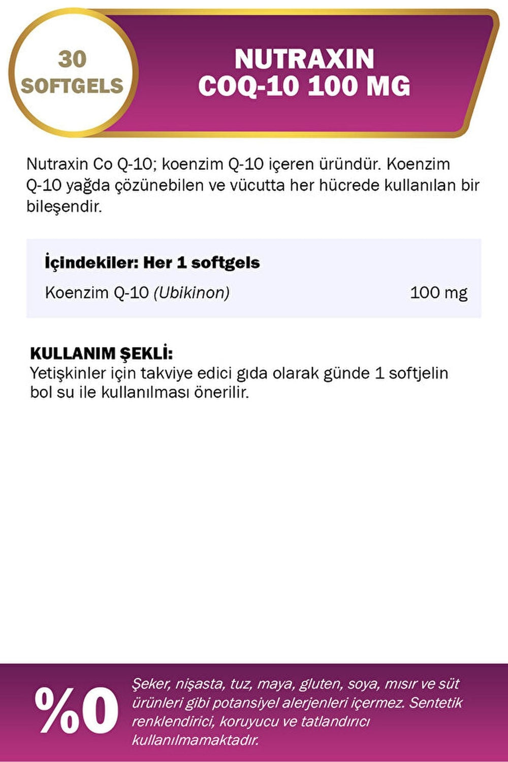 Nutraxin CoQ-10 100 mg 30 Soft Jel