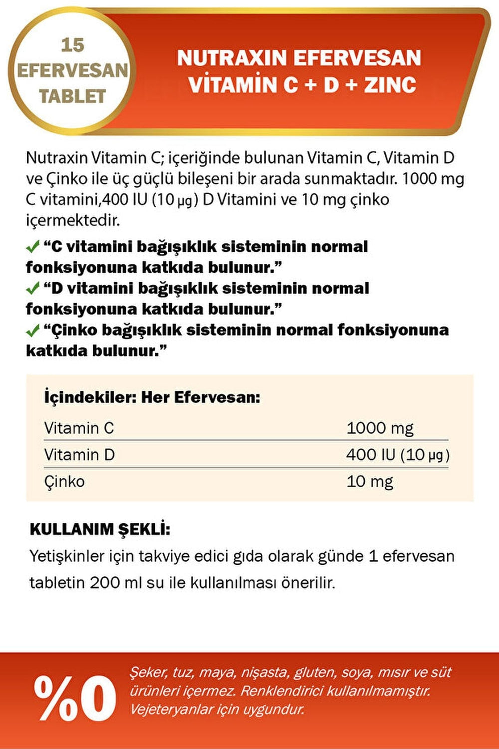 Nutraxin Effervescent Vitamin C-D-Zinc 15 Efervesan Tablet