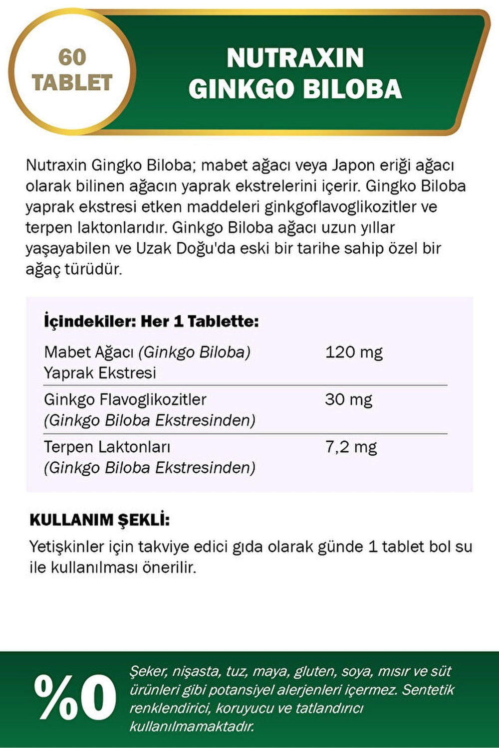 Nutraxin Ginkgo Biloba 120 mg 60 Tablet