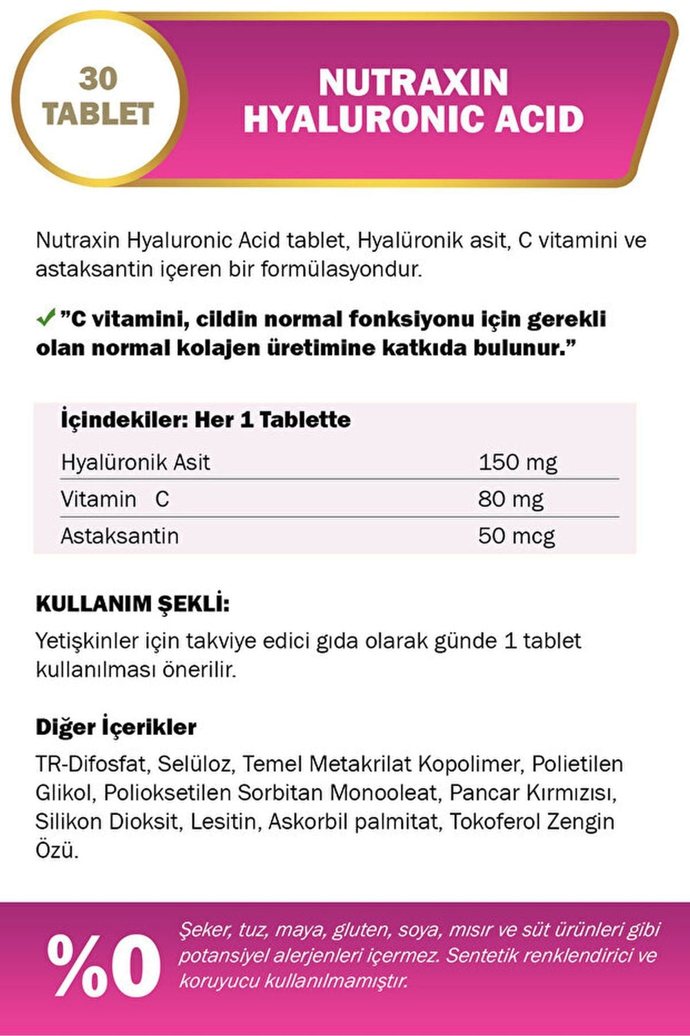 Nutraxin Hyaluronic Acid 150 mg 30 Tablet