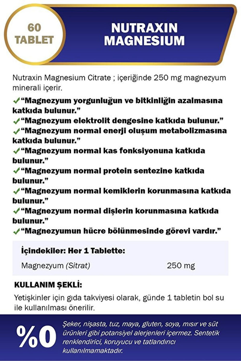 Nutraxin Magnesium Citrate 250 mg 60 Tablet