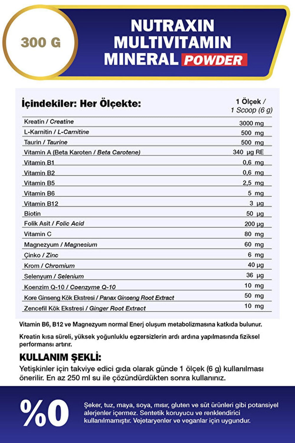 Nutraxin Multivitamin Mineral Complex 300 g
