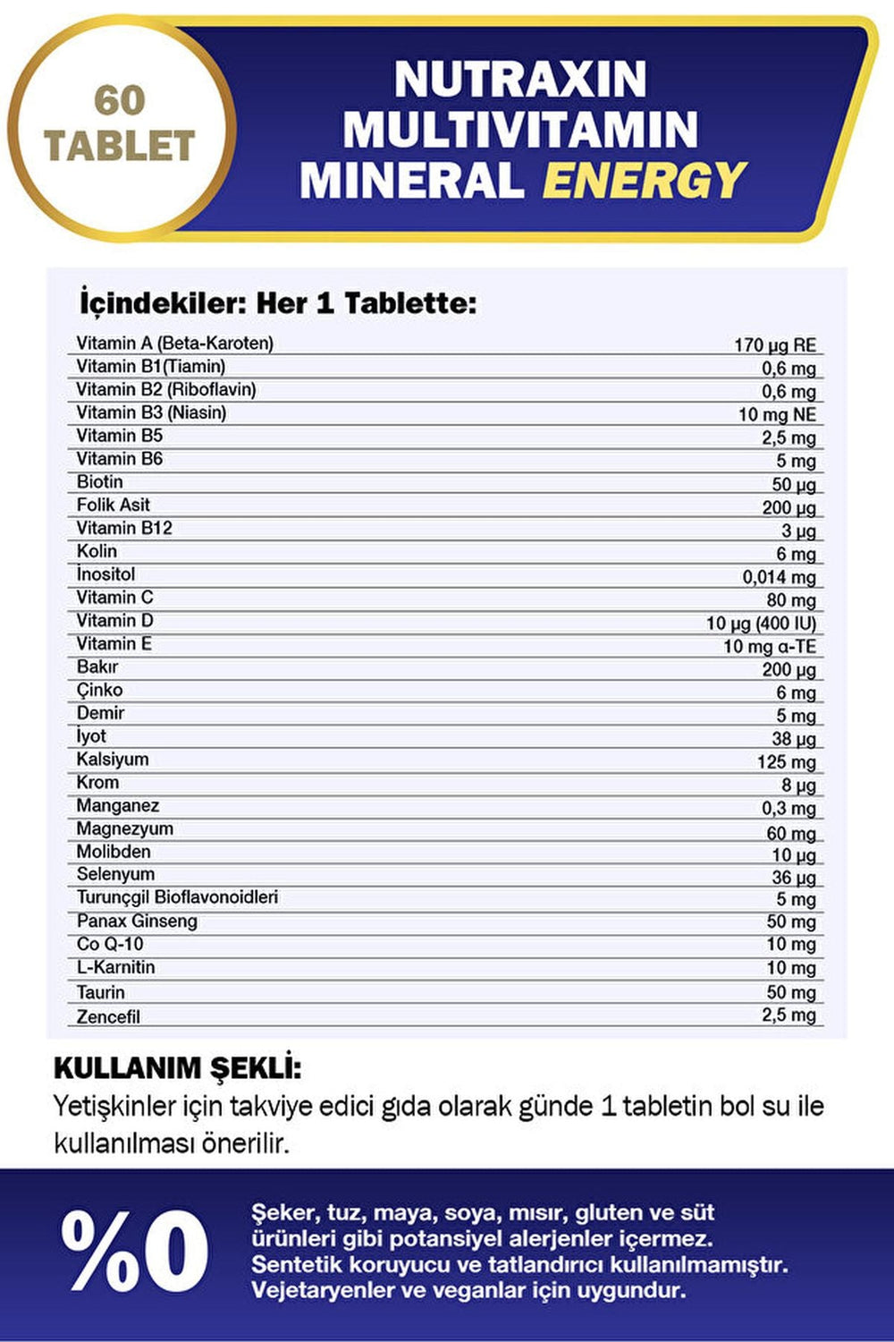 Nutraxin Multivitamin Mineral Energy 60 Tablet