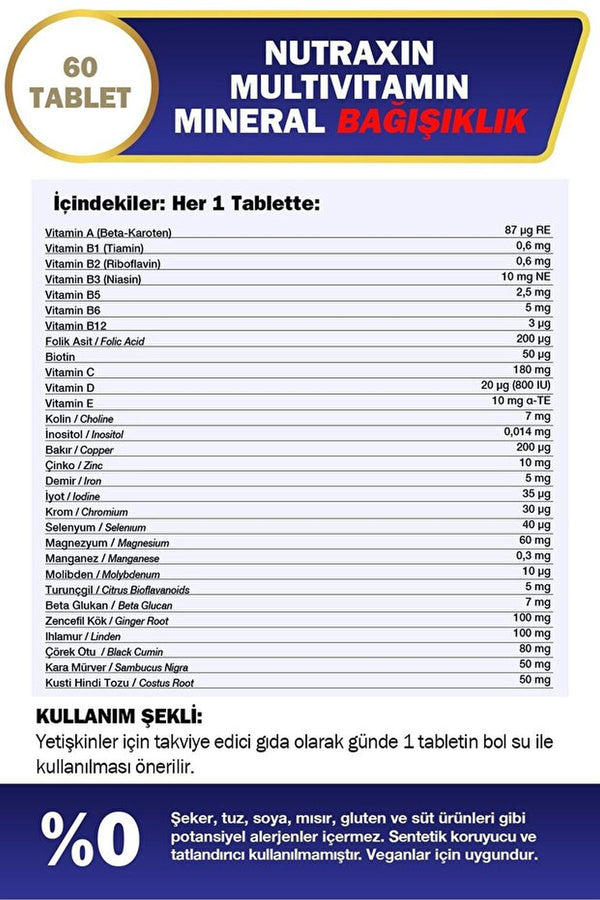 Nutraxin Multivitamin Mineral Immune 60 Tablet