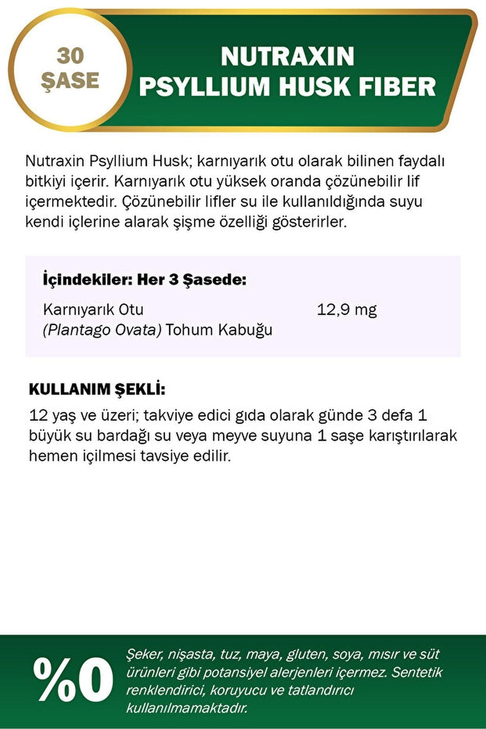 Nutraxin Psyllium Husk Fiber 30 Saşe